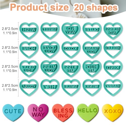 20pcs Heart Shape Polymer Clay Cutter Set with Inspiring Words Clay Cutters for Jewelry Making - color: Inspiring Words