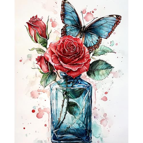 RICUVED Flowers Paint by Numbers for Adults, Butterfly Paint by Numbers Kit for Adults Beginners, Bottle DIY Acrylic Oil Painting on Canvas Easy for Gift Home Wall Decor 16x20 Inch - color: SO016