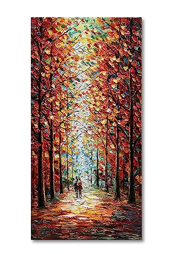 Art 24x48 Inch Hand-Painted Landscape Oil Paintings Wall Art Romantic Theme Vertical Texture Oil Paintings Living Room Bedroom Wall Decoration - color: Ts05