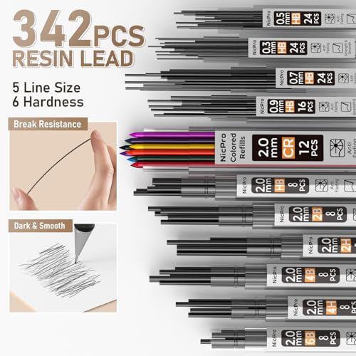 Nicpro 37PCS Gold Art Mechanical Pencil Set, 0.3/0.5/0.7/0.9/2mm Point - color: Gold, style: 0.3 0.5 0.7 0.9 2.0