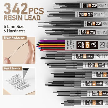 Nicpro 37PCS Gold Art Mechanical Pencil Set, 0.3/0.5/0.7/0.9/2mm Point - color: Gold, style: 0.3 0.5 0.7 0.9 2.0