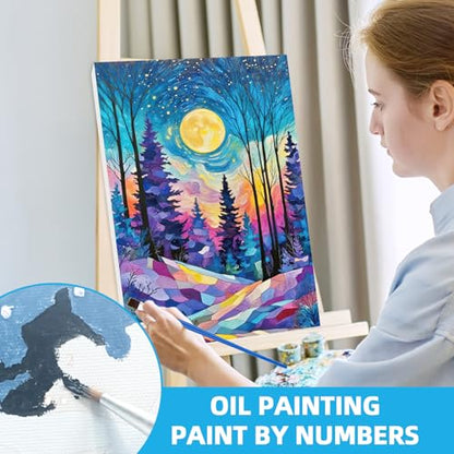 EggSun 6 Pack Framed Paint by Numbers Kit for Adults,Beginners with Wooden Easel,DIY Acrylic Oil Painting Paint by Numbers Kits on Canvas for Home Decor(Moon Mountain Lake Landscape,8x12Inch) - style: Moon Mountain Lake Landscape