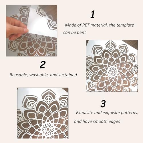 Mandala Stencils, 9Pcs Mandala Template Reusable Mandala Dotting Stencils Kit Plastic Painting Templates for DIY Art Scrapbook Home Decor and Crafts (6x6in)