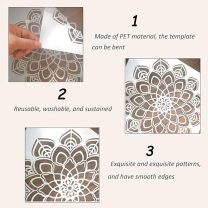 Mandala Stencils, 9Pcs Mandala Template Reusable Mandala Dotting Stencils Kit Plastic Painting Templates for DIY Art Scrapbook Home Decor and Crafts (6x6in)