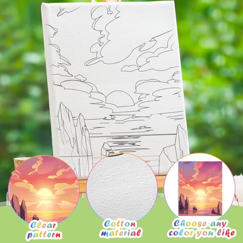 Chuangdi 10 Pcs Landscape Pre Drawn Canvas for Painting Pre Printed Paint and Sip Party Supplies 8 x 10 Inch Stretched Outline Board Painting Kit for Adults Beginner Artist DIY - style: Landscape