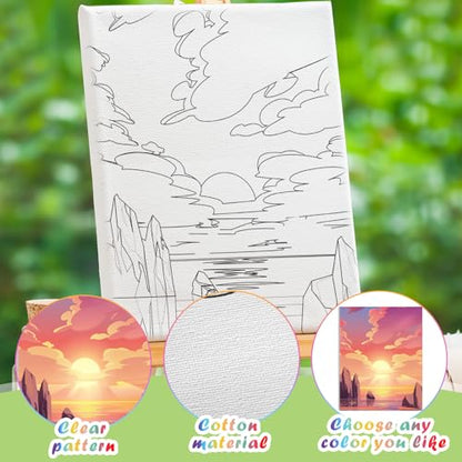 Chuangdi 10 Pcs Landscape Pre Drawn Canvas for Painting Pre Printed Paint and Sip Party Supplies 8 x 10 Inch Stretched Outline Board Painting Kit for Adults Beginner Artist DIY - style: Landscape