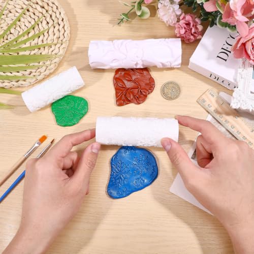 CONCHLERY 3Pcs 3Styles Polymer Clay Texture Roller Plastic Floral Embossed Pattern Handle Clay Texture Roller Pottery Tools for Pottery & Crafting Mixed Shapes White - color: White