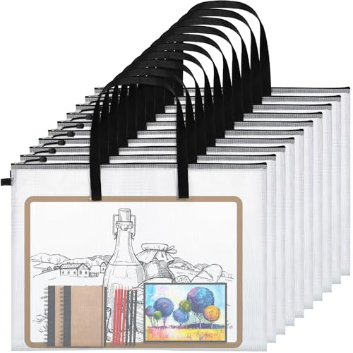 Frienda 10 Pieces Art Portfolios Bags Waterproof Portfolios Posters Storage Supply Bags with Zipper and Handle for Art Artworks, Bulletin Boards, Charts and Teaching for Back to School (24x36 Inches) - size: 24x36 Inches
