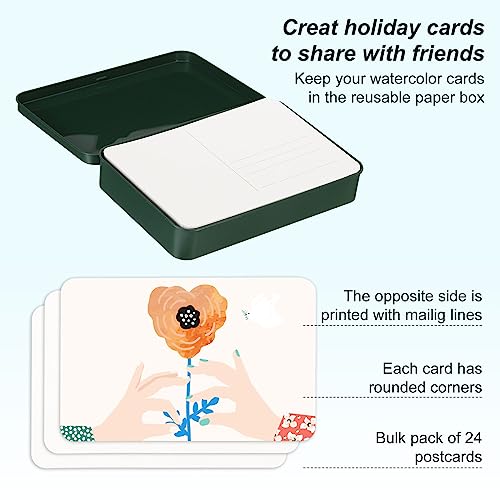 PATIKIL 24 Sheets Watercolor Postcards, 4x6 Blank Watercolor Paper Post Cards 140lb/300gsm Journal 100% Cotton Paper Bulk for Mailing Paint DIY Art Invitations Greeting, Green -Medium - color: Green