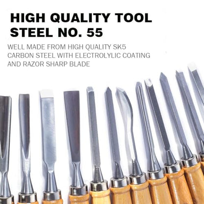 Monkey King Bar-12pcs Wood Carving Chisel Set- Sharp Woodworking Tools with Case Storage
