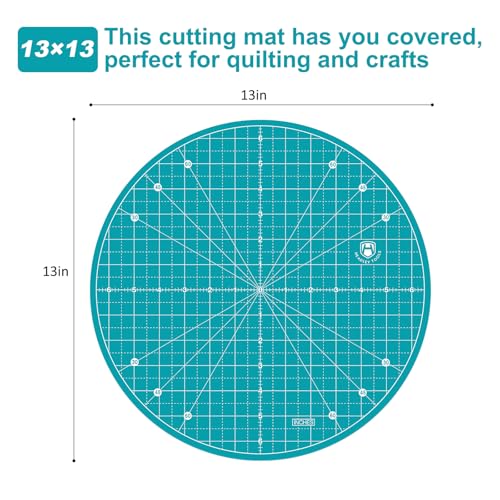 13"x13" Round Rotating Cutting Mat, Self Healing Mat with 360-Degree Rotation & Anti-Slip Base, Sewing Board Cutting Mat Perfect for Fabric Quilting Leather Hobby Project, Turquoise - color: Turquoise, size: 13"L x 13"W