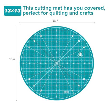 13"x13" Round Rotating Cutting Mat, Self Healing Mat with 360-Degree Rotation & Anti-Slip Base, Sewing Board Cutting Mat Perfect for Fabric Quilting Leather Hobby Project, Turquoise - color: Turquoise, size: 13"L x 13"W