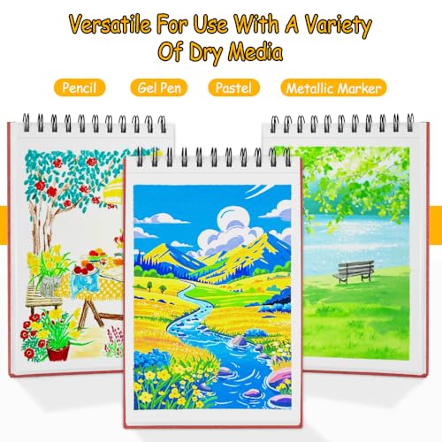 8.3x5.8 Sketch Book,Art Sketchbook for Drawing Pad,Mixed Media Sketchbook - color: TopSpiral-BrightWhite-Red