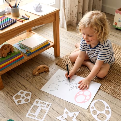 JJUNW Large Art Painting Template, 12Pcs 9in Geometric Drawing Stencil | Circle Square Heart Star Template Set Simple Drawing Stencils for Wood Wall Fabric Rock Chalkboard Signage Painting DIY Craft - size: 9in
