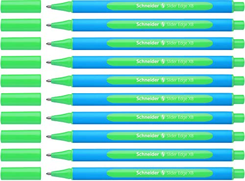 Schneider Slider Edge XB (Extra Broad) Ballpoint Pen, 1.4 mm, Light Blue Barrel, Green Ink, Box of 10 Pens (152204) - color: Green, size: 1 Count (Pack of 10)