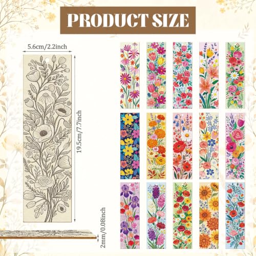 Reallnaive 42 Pcs Wooden Flower Bookmarks DIY Painting Set Includes 15 Unfinished Blank Bookmarks 15 Tassels 12 Markers for Flower Gift Arts Craft Party for Adults Hobby - style: Flower