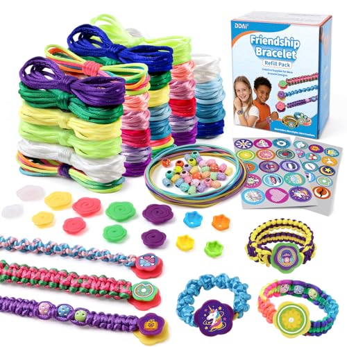 DDAI Friendship Bracelet Refill Pack for Kids 6+ – Bracelet Making Refill Supplies with Extra Cords, Charms & Stickers, DIY Arts and Craft Accessories - color: Multicolor