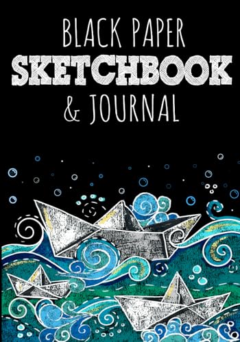 Black Paper Sketchbook & Journal: Sea Wave Notebook with Lined & Blank Pages For Boys Girls Kids 7"x10" Sketch Book For Writing Doodling Sketching / Doodle Art Supplies Gift/ Drawing Pads For Gel Pens