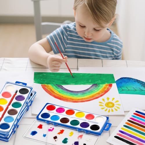 36 Pack Watercolor Paint Set, 12 Colors Washable Watercolor Paint Bulk | Washable Paint; 12 Bright Colors; Includes Brushes; Art Activities, Party Favors, Classroom Prizes, Back to School Supplies - size: 1 Count (Pack of 36)