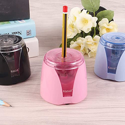 Eagle Electric Pencil Sharpener, Battery Powered, Large Shaving Holders, Carbon Steel Blades, Portable, Reusable and Replaceable Blade, Suitable for Kids, Home, School and Office use (Pink) - color: Pink