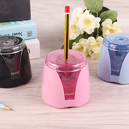 Eagle Electric Pencil Sharpener, Battery Powered, Large Shaving Holders, Carbon Steel Blades, Portable, Reusable and Replaceable Blade, Suitable for Kids, Home, School and Office use (Pink) - color: Pink