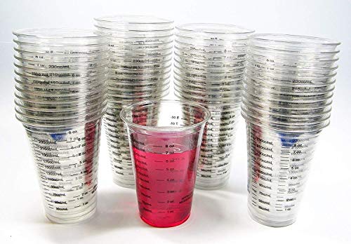 NSI 50 8oz Disposable Graduated Clear Plastic (PET) Cups for Mixing Paint, Stain, Epoxy, Resin