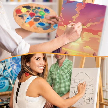 Chuangdi 10 Pcs Landscape Pre Drawn Canvas for Painting Pre Printed Paint and Sip Party Supplies 8 x 10 Inch Stretched Outline Board Painting Kit for Adults Beginner Artist DIY - style: Landscape