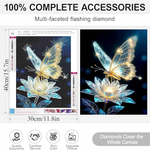 askkqtx 3 Pack Butterfly Diamond Art Kits for Adults Beginners 12x16 Inch | Flowers Diamond Painting Kits for Adults, DIY 5D Round Full Drill Crystal Dots Gem Art Craft Home Decor - color: G9231-G9757-G9758
