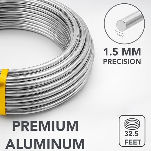 Mr. Pen- 15 Gauge Aluminum Craft Wire, 1.5 mm, 32.5 Feet, Bendable Metal Wire for Sculpting, Jewelry, Floral and Wreath Making, Crafting, Christmas Ornaments, Beading, Bonsai Training | Bendable Metal Wire for Jewelry Making, Sculpting, Floral Making, Wre