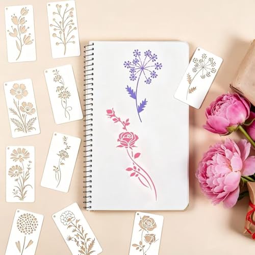 32 Pcs Wildflower Stencils for Painting on Wood, Reusable Flower Leaf Stencils, Plastic DIY Craft Drawing Templates Set for Wall Paper, Canvas, Rock Art and Home Furniture Decor