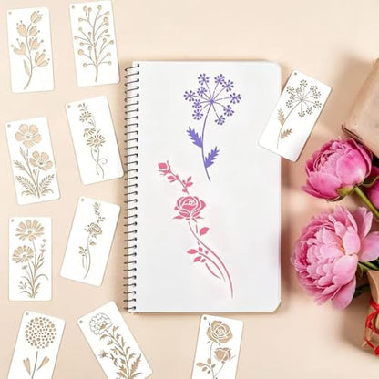 32 Pcs Wildflower Stencils for Painting on Wood, Reusable Flower Leaf Stencils, Plastic DIY Craft Drawing Templates Set for Wall Paper, Canvas, Rock Art and Home Furniture Decor