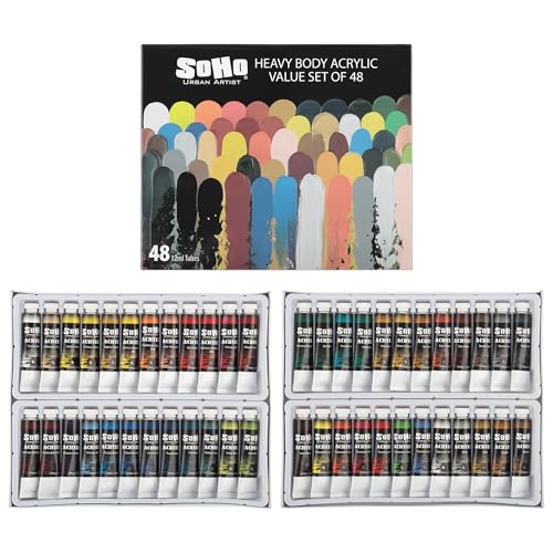 Soho Urban Artist Acrylic Paint - Thick, Rich, Water-Resistant, Heavy Body Paint, Assorted, Set of 48-12mL - size: Set of 48 - 12mL