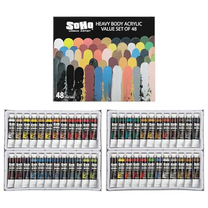 Soho Urban Artist Acrylic Paint - Thick, Rich, Water-Resistant, Heavy Body Paint, Assorted, Set of 48-12mL - size: Set of 48 - 12mL