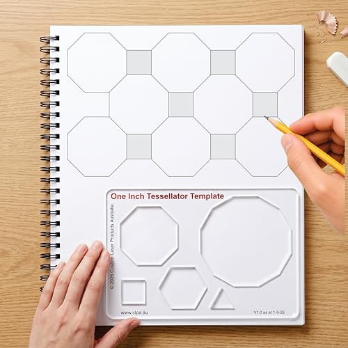 One Inch Tessellator Template, Geometric Stencil for Tessellation Drawing | Australian Designed and Made; Triangle; Square; Hexagon; Octagon and Dodecagon Shapes; PETG Craft and Drawing Template