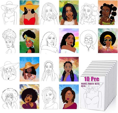 Pre Drawn for Painting for Adults 10 Pack 8X10 Without Frame Sip and Paint Canvas,Drawn Canvas for Painting for Adults,Sip and Paint for Adult's Date Night - style: Without Frame