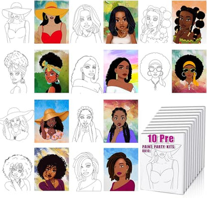 Pre Drawn for Painting for Adults 10 Pack 8X10 Without Frame Sip and Paint Canvas,Drawn Canvas for Painting for Adults,Sip and Paint for Adult's Date Night - style: Without Frame