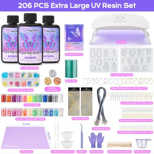 HeyClear 300g UV Resin Molds Kit with Light for Jewelry Making, Keychains - size: 300g