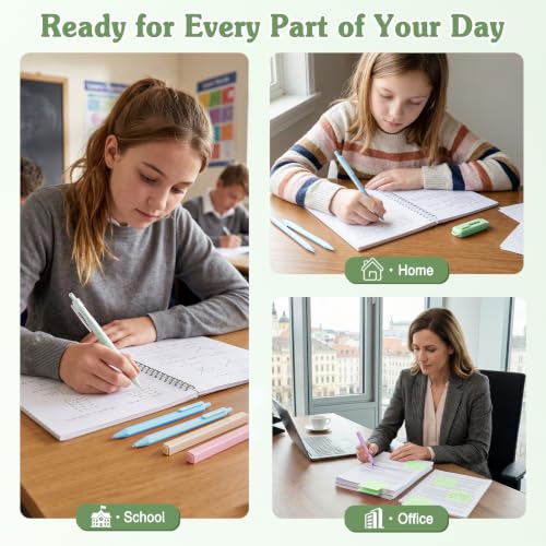 MoKo Pencil Case with Supplies, 49Pcs Aesthetic School Set, Green | Includes gel pens, highlighters, 0.5 mm mechanical pencils and refills, an eraser, sticky notes and index tabs. - color: Green-49P