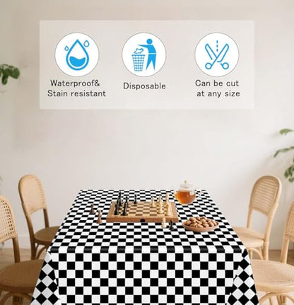 HEIPINIUYE 2 Pack Checkered Tablecloth Disposable 54 x 108 Inch Black and White Checkered Flag Plastic Table Cloth Disposable Rectangle Table Cover for Party Birthday Race Car Tablecloths - color: Checkered Tablecloth, size: 2 Pack