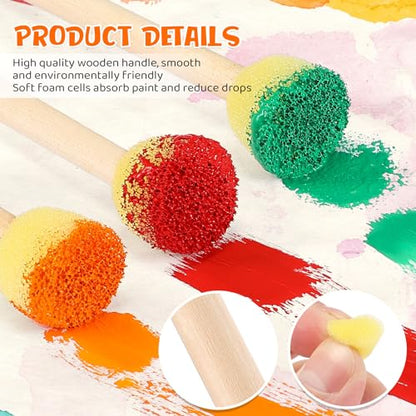 Sabary 100 Pcs Round Sponges Foam Brush Set Paint Sponge Brushes with Wooden Handle Sponge Painting Stippler Set DIY Painting Tools Stippling Kits for Arts and Crafts Acrylic(4 Sizes) - size: 0.6/0.8/1.2/1.6 Inch Set