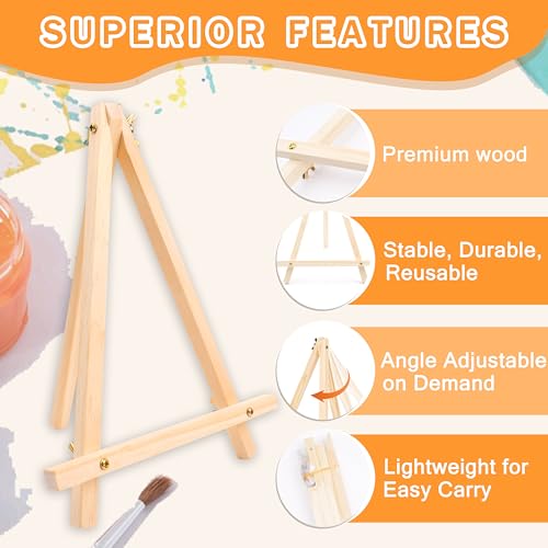 5 Pack 9" Wood Easels, Tabletop Tripod Stand for Painting Party & Crafts | Wood tripod art easels for painting, crafts, sign & photo display; portable mini tabletop stand for party, classroom