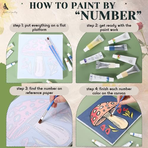Nezyo 12 Sets Paint by Numbers with Frame for Adults, Canvas 8x8 Inch | Easy Acrylic Painting Kits for Beginners, Framed Art Canvases Ready to Hang, Party Classroom Activity Birthday Gifts - style: Plant