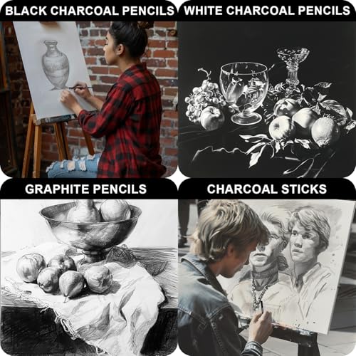 Aenir Charcoal Pencils for Drawing, 22-Piece Sketch Pencils for Drawing Set | Drawing Pencils for Sketching, Shading, Charcoal Art Supplies for Kids, Teens, Adults, Art Students, Beginners & Pro Artists.