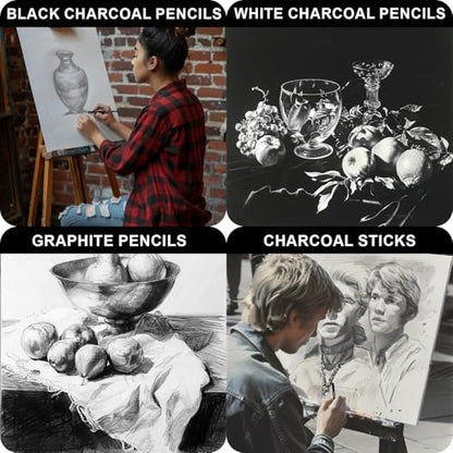 Aenir Charcoal Pencils for Drawing, 22-Piece Sketch Pencils for Drawing Set | Drawing Pencils for Sketching, Shading, Charcoal Art Supplies for Kids, Teens, Adults, Art Students, Beginners & Pro Artists.