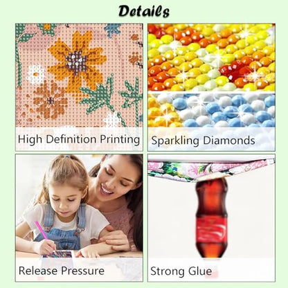 Lanzeyo Diamond Painting Kits for Adults Flower Diamond Art Kits for Beginners Diamond dot Kits Floral Wall Art DIY Adults Crafts 4PCS Gem Art (Flower) - color: 05 Flower