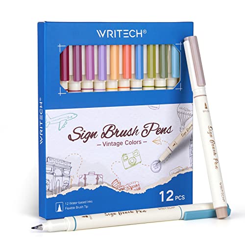 WRITECH Arts Sign Brush Pen: Water Based Vintage Assorted Colors Ink 12ct - color: Vintage