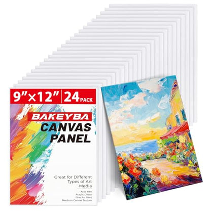 Canvas Boards 24 Pack, 9x12 Inch Painting Canvas Panels, 100% Cotton White Blank Art Supplies for Acrylics Oil Watercolor Tempera Paints - size: 9"x12" - 24pcs