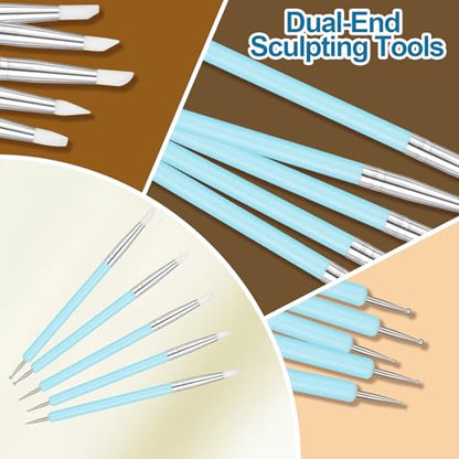 Amrules 10 Pcs Clay Sculpting Tools Kit with Silicone Tips - color: Blue-Silicone-10Pcs