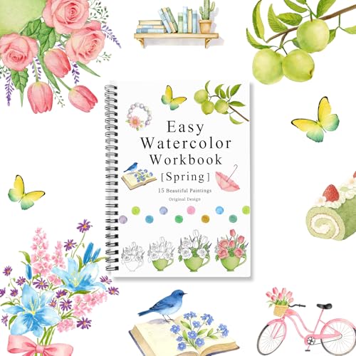 SLWBZ All-in-One Watercolor Workbook - Beginner Friendly Art Coloring Book with 15 Pre-Sketched Thick Watercolor Paper Pages - Creative Exploration & Stress Relief Gift (Spring) - color: Spring, size: Without Palette