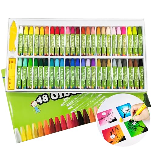 Oil Pastels, 48 Colors Hexagonal Oil Pastels for Kids & Artists | Non-Toxic Oil Pastels Set with Sharpener & Holder, Pastel Crayons for Kids, Smooth Drawing, Easy Blending，Indoor Activities - color: 48 Colors